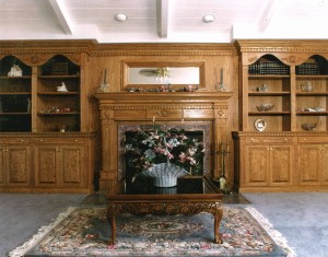 Webb Oak Fireplace and Bookshelves with Shell Carving    