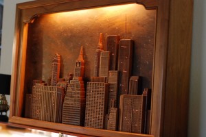 Jim Cardon Wood Carved New York Skyline Angle    