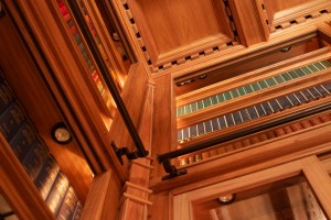 Doug Sr. Home Library Showing Divider Detail in Corner Walnut Wood       